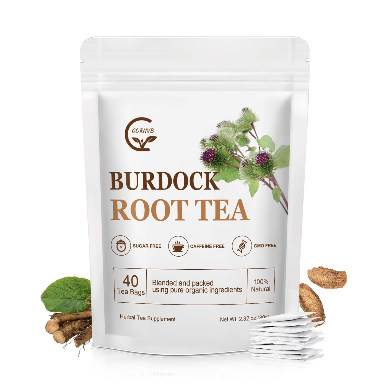Burdock Root Tea Bags - Digestion &amp; Improving Liver Support, Premium Burdock Root, with Antioxidants, Minerals &amp; Vitamin C, Caffeine Free, 40 Tea Bags