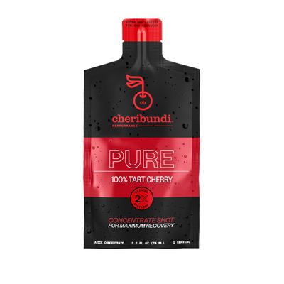 Cheribundi 100% Tart Cherry Juice Pure Performance Concentrate Grab and Go 2.5oz Pouch for Maximum Recovery with 40 Tart Cherries, 100 Calories, 0 Sugar, 0 Preservatives, Non-GMO, 12 pouches