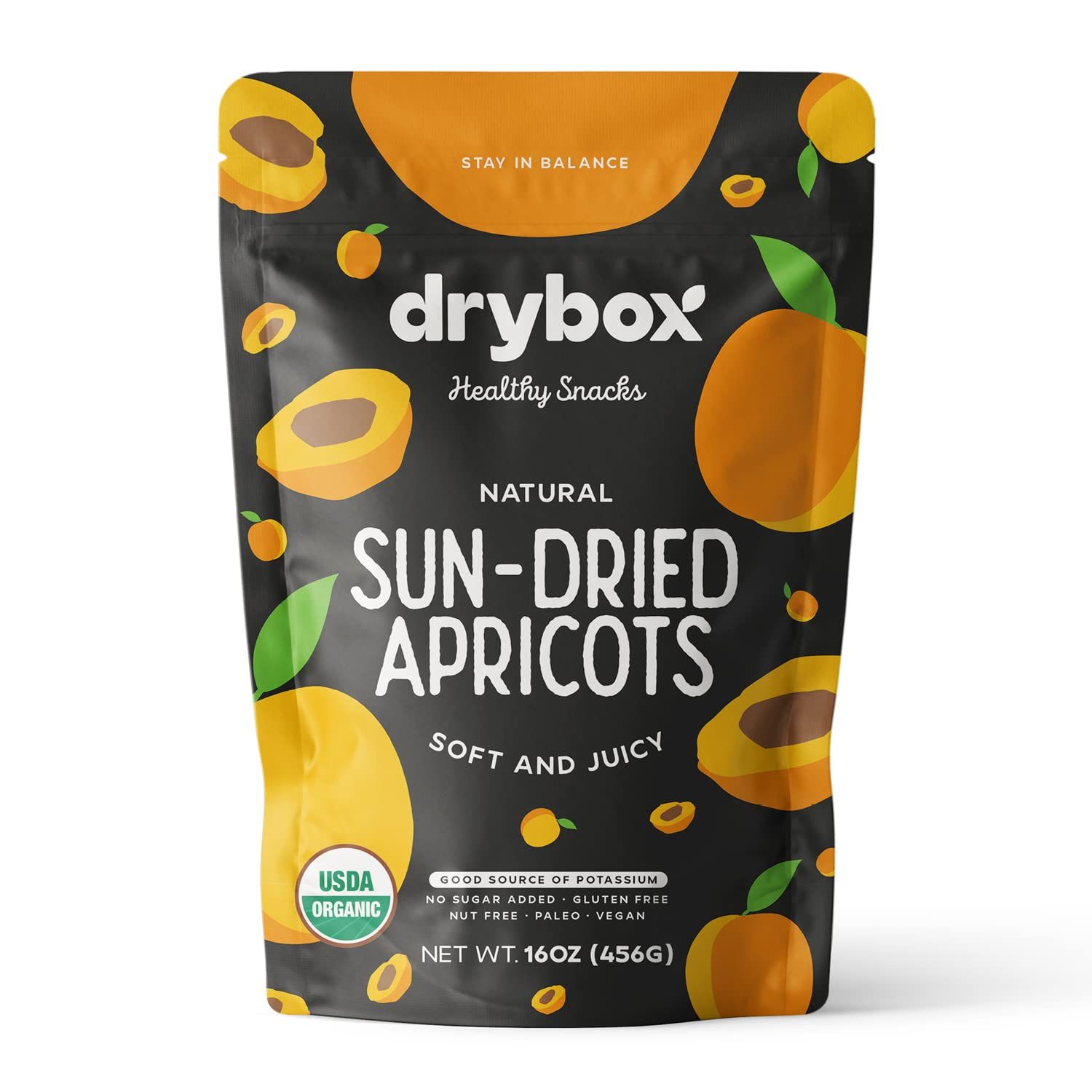 Drybox Unsulfured Organic Sun Dried Turkish Apricots, Unsweetened No Sugar Added, Non-GMO Dried Apricots for Snacking in School, Gym, and Office | Resealable 1 lb per pack - 1 Pack