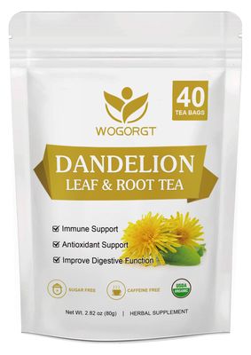Dried Dandelion Leaf &amp; Root Tea - Natural Dandelion Herbal Tea for Liver Support, Antioxidant, Digestion and Immune Support, Caffeine Free - 40 Tea Bags