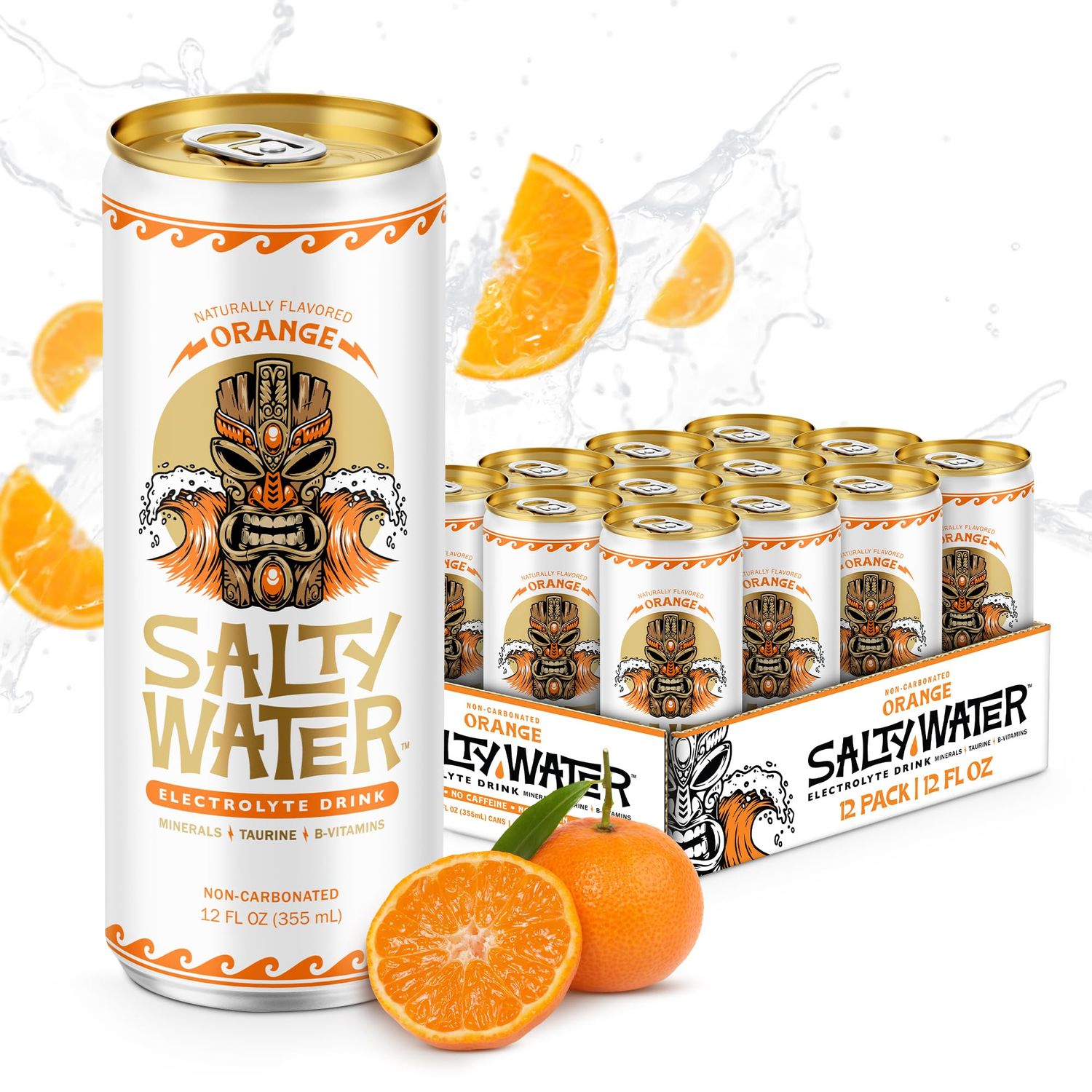 SaltyWater Electrolyte Drink Orange  Zero Sugar Premium Sports Drink Minerals Taurine BVitamins Zinc NonCarbonated Zero Caffeine Hydration Drink  12 Pack 12 oz
