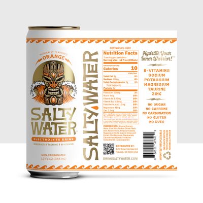 SaltyWater Electrolyte Drink Orange  Zero Sugar Premium Sports Drink Minerals Taurine BVitamins Zinc NonCarbonated Zero Caffeine Hydration Drink  12 Pack 12 oz