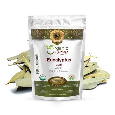 Organic Way Eucalyptus Leaf Whole (Eucalyptus globulus) - Herbal Tea | European Wild-Harvest | Kosher &amp; USDA Certified | Vegan, Non-GMO &amp; Gluten Free | 100% Raw from Albania (1LBS / 16Oz.)