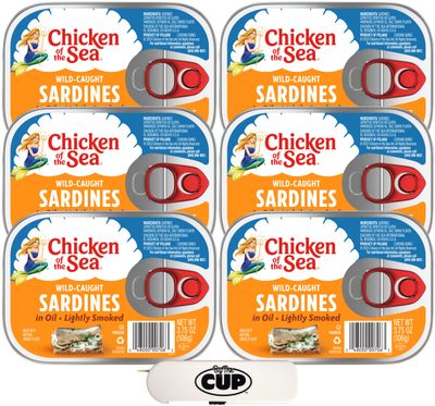 Chicken of the Sea Sardines, In Oil &amp; Lightly Smoked, 3.75 oz (Pack of 6) with By The Cup Toothpicks