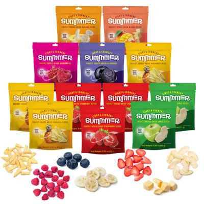 Freeze Dried Fruit Mix - 12 Dried Fruit Snacks Individual Packs - Strawberry, Raspberry, Pineapple, Mango, Banana, Blueberry, Apple - No Added Sugar, 100% Natural Freeze Dried Snacks