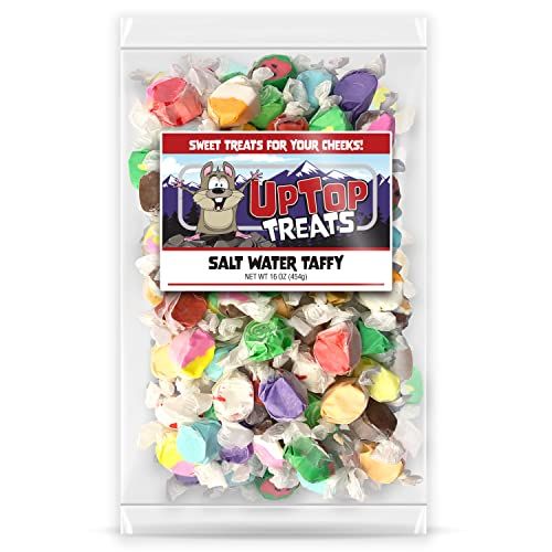 UpTop Treats Salt Water Taffy Individually Wrapped, 16 Flavor Assortment, 1 LB of Gourmet Fresh Saltwater Taffy, Old Fashioned Delicious Chewy Candy, Gluten Free, Kosher, Variety of Flavors, 16 oz Bag