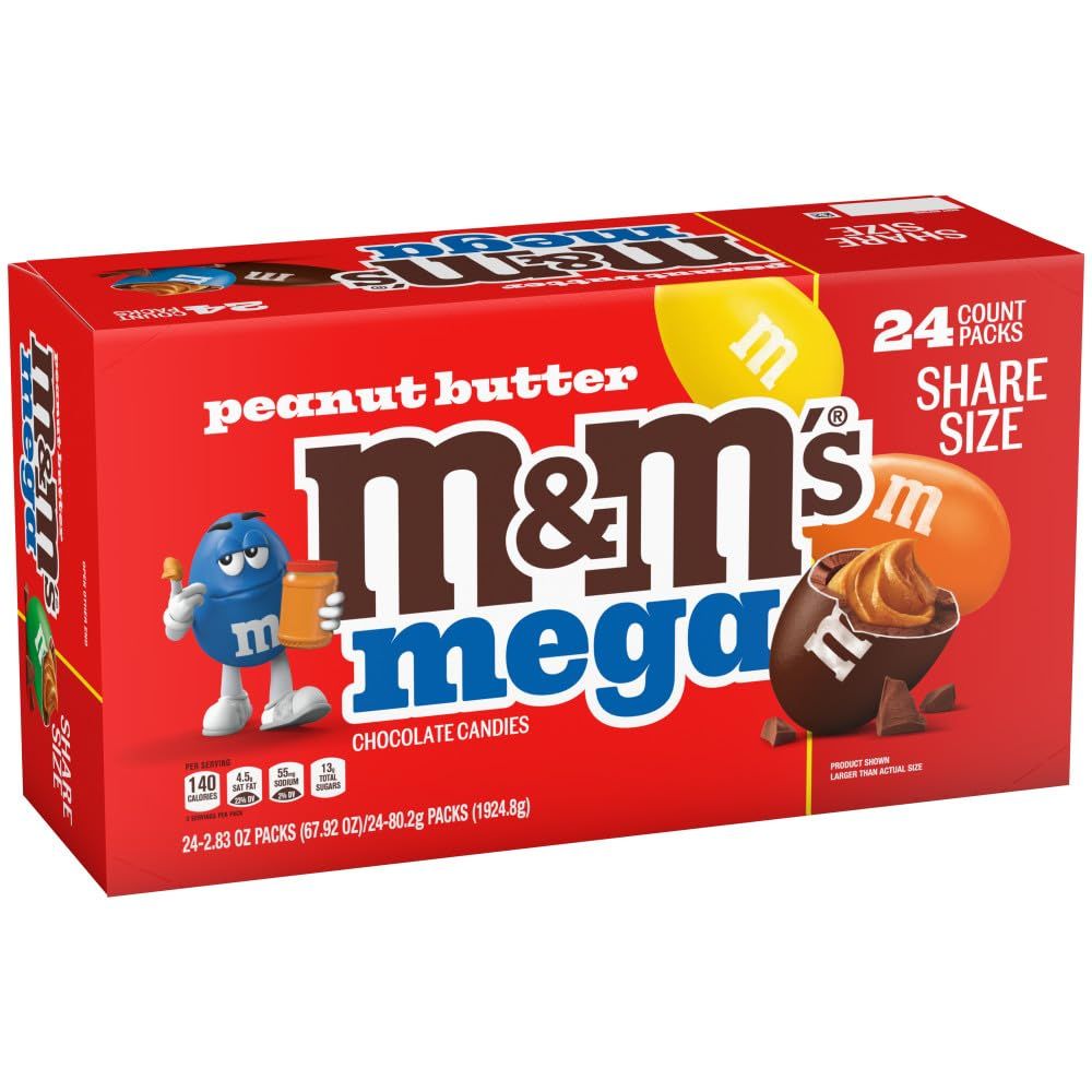 M&amp;M&#39;S Mega Peanut Butter Milk Chocolate Candy, Share Size, 24 Count Bulk Box