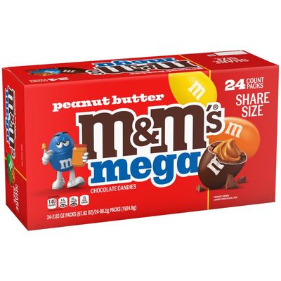 M&amp;M&#39;S Mega Peanut Butter Milk Chocolate Candy, Share Size, 24 Count Bulk Box