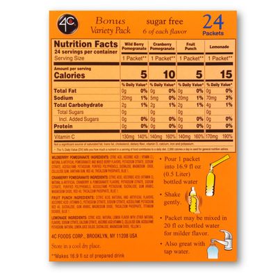 4C Powder Drink Mix Packets, Variety, 24 Count, Singles Stix On the Go, Refreshing Sugar Free Water Flavorings (2.37 Ounce (Pack of 1))