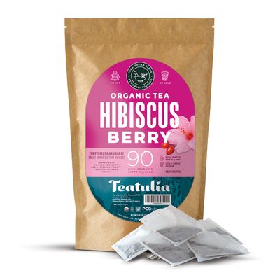 Teatulia Organic Hibiscus Berry Tea Bags (90 Square Tea Bags) | 100% Compostable | Sustainably Grown In Egypt | Hibiscus &amp; Rose Hips