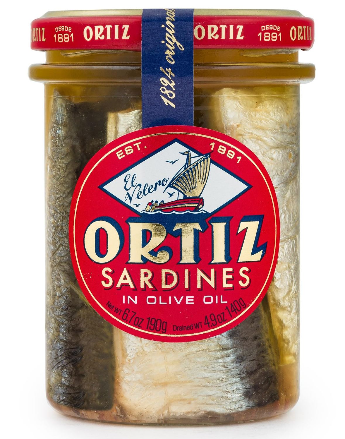 Ortiz Sardines A la Antiqua &#39;Old Style&#39;, Moist and Tender, Wild Caught in Spain and Hand-Packed in Premium Extra Virgin Olive Oil, Enjoy in Salads, Sandwiches and on Toast, 6.7oz Jar (Pack of 1)