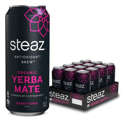 Steaz Antioxidant Brew Organic Yerba Mate Tea 16 oz Pack of 12 (Berrytopia)