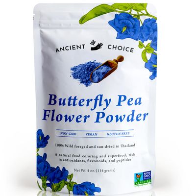 Ancient Choice - Butterfly Pea Flower Powder (4 ounce) | Blue Matcha Tea | Ceremonial (Highest) Grade | Adaptogenic Raw Culinary | Natural Food Coloring | Thai Non-GMO | Vegan