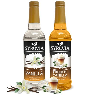 Syruvia Coffee Syrup Variety Pack - Vanilla &amp; French Vanilla- Gluten-Free, Kosher, 25.4 fl oz Bottles - Enhance Your Coffee Experience with Premium Flavoring Syrups
