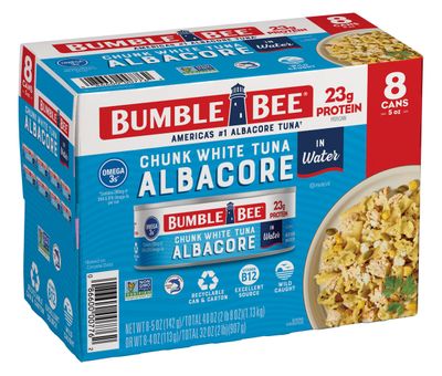 Bumble Bee Chunk White Albacore Tuna in Water, 5 oz Can (Pack of 8) - Wild Caught Tuna - 23g Protein per Serving, High in Omega-3s - Non-GMO Project Verified, Gluten Free, Kosher