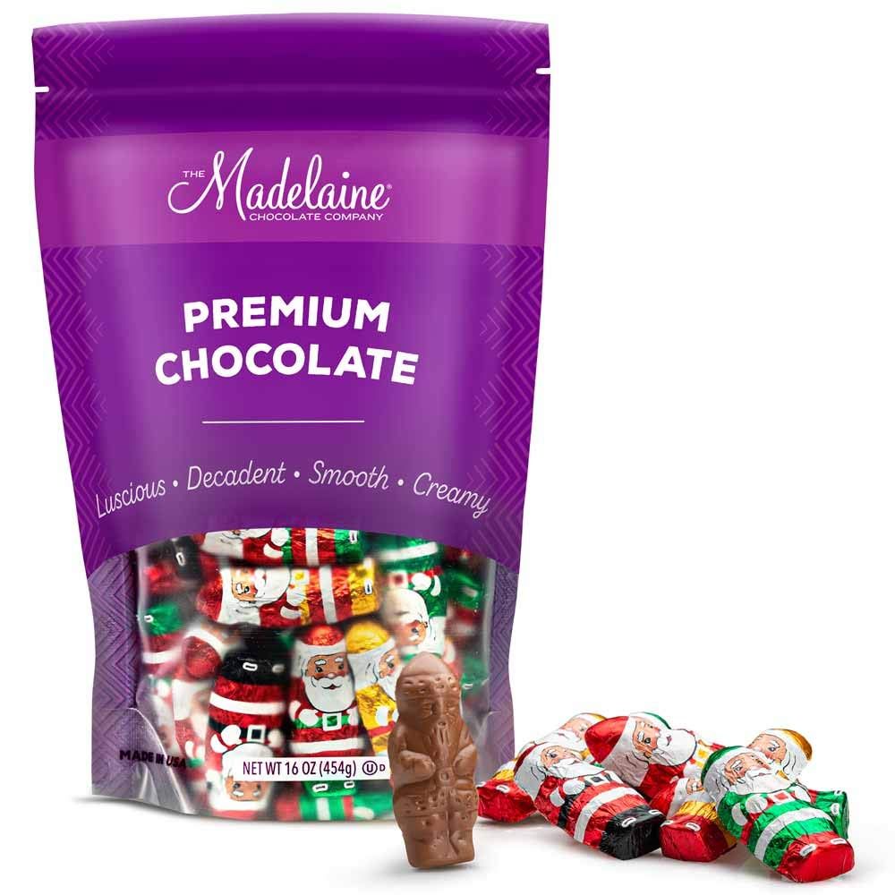 Madelaine Premium Milk Chocolate Mini Santas Novelty Christmas Candy - Stocking Stuffers &amp; Holiday Treats - Individually Wrapped - Contains One Pound