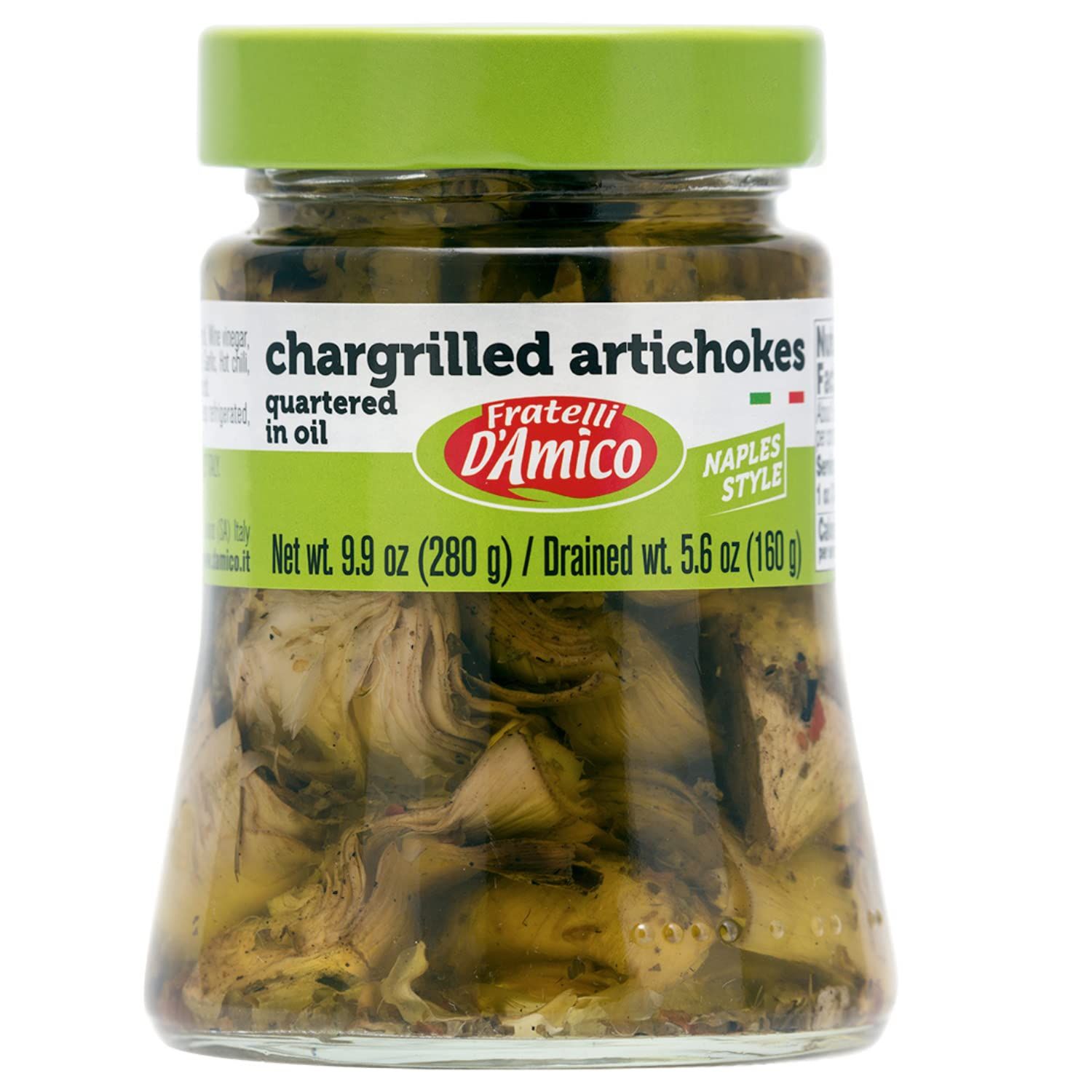 Chargrilled Artichokes, Quartered in Oil, Grilled, Naples Style, 9.9oz (280g) NON-GMO, Fratelli D&#39;Amico. Product of Italy