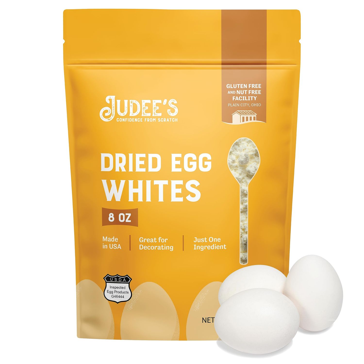 Judees Dried Egg White Protein Powder 8 oz - Pasteurized, USDA Certified, 100% Non-GMO - Gluten-Free and Nut-Free - Just One Ingredient - Made in USA - Use in Baking - Make Whipped Egg Whites