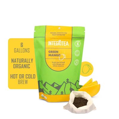 IntegriTEA Green Mango Flavored Green Tea, 6 Organic Unsweetened Iced Tea Bags, 6 Gallons, Hot or Cold Brew, Fairly &amp; Sustainably Sourced