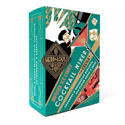 Herb &amp; Lou&#39;s Infused Cocktail Cubes - The Cecile, Simply Add Tequila or Vodka, Cucumber &amp; Watermelon Margarita with Clover &amp; Thyme, Non-Alcoholic Infused Ice Cubes, Made in the USA - 12-Cube Pack