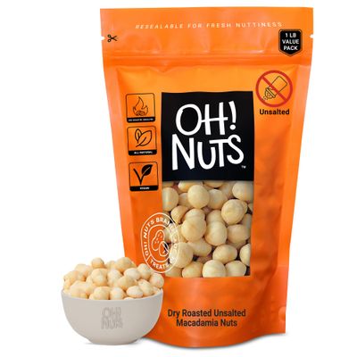 Macadamia Nuts | 1 lb | Dry Roasted Unsalted Macadamia Nuts | Oven Roasted - No Oil | Packed in New York Zip-Seal Bag for Exceptional Freshness by Oh Nuts