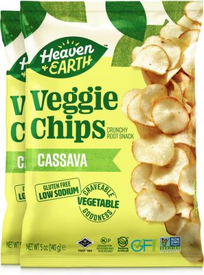 Heaven &amp; Earth Cassava Chips, 5oz (2 Pack) Gluten Free | Non GMO | Low Sodium | Thin &amp; Crisp Root Snack | Kosher