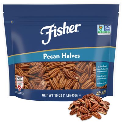 Fisher Chef&#39;s Naturals Pecan Halves 1 Lb Resealable Bag, Unsalted Raw Nuts for Cooking, Baking &amp; Snacking, Vegan Protein, Keto Snack, Gluten Free Raw Pecans Halves