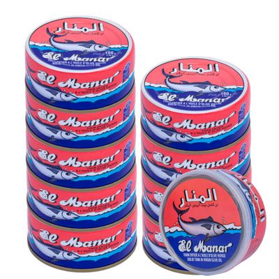 Solid Tuna in Virgin Olive Oil - Canned Tuna Fish in Cold Pressed Tunisian Olive Oil from El Manar - 10-Pack of 160g Cans