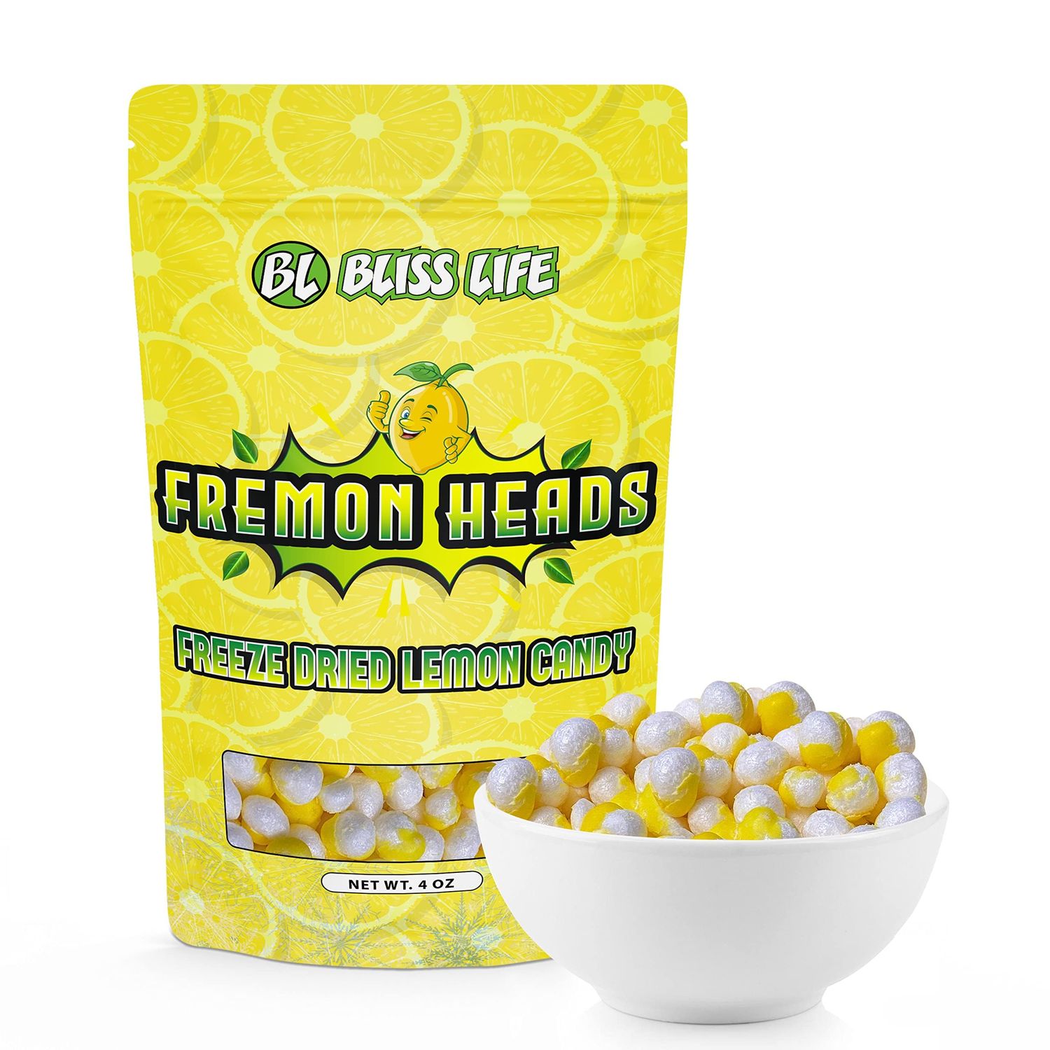 Fremon Heads Freeze Dried Lemon Candy 4 oz Package Freeze Dried Sour Candy Unique Novelty Candy Great for the Tiktok Trend most Popped Lemon Candies you can find