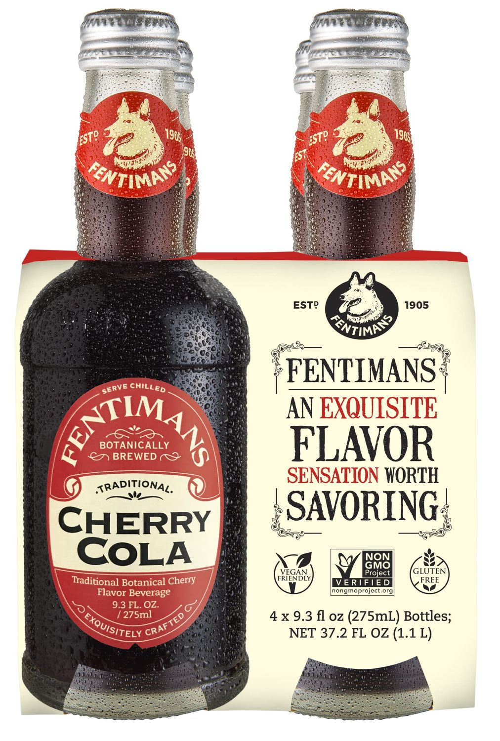 Fentimans Sparkling Cherry Cola - Cherry Soda, Soft Drink, Craft Soda Pop, All Natural Ingredients, No Artificial Colors or Flavors, Botanically Brewed - 9.3 Fl Oz (Pack of 4)