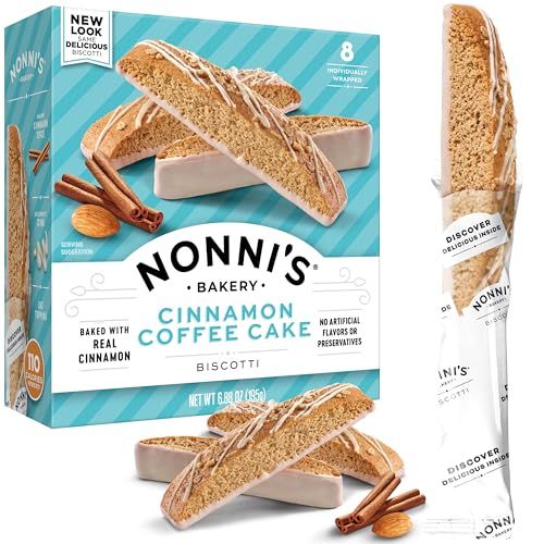 Nonni&#39;s Cinnamon Coffee Cake Biscotti Italian Cookies - Italian Biscotti Almond Cookies w/Cinnamon Streusel Icing - Biscotti Individually Wrapped Cookies - Kosher Coffee Cookies - 6.88 oz