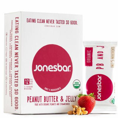 JONESBAR (Peanut Butter and Jelly, 12 Count (Pack of 1)), USDA Organic Fruit &amp; Nut Bar, Non-GMO, Kosher, Vegan, Gluten Free, Simple Snack Bar