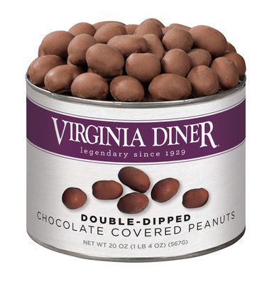 Virginia Diner Chocolate Covered Peanuts Double Dipped In Milk Chocolate, Gourmet Virginia Peanuts, 20 Oz Tin