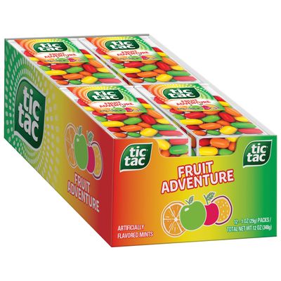 Tic Tac Fruit Adventure Mints, 12 Count, On-the-Go Refreshment, Stocking Stuffers, 1 oz Each