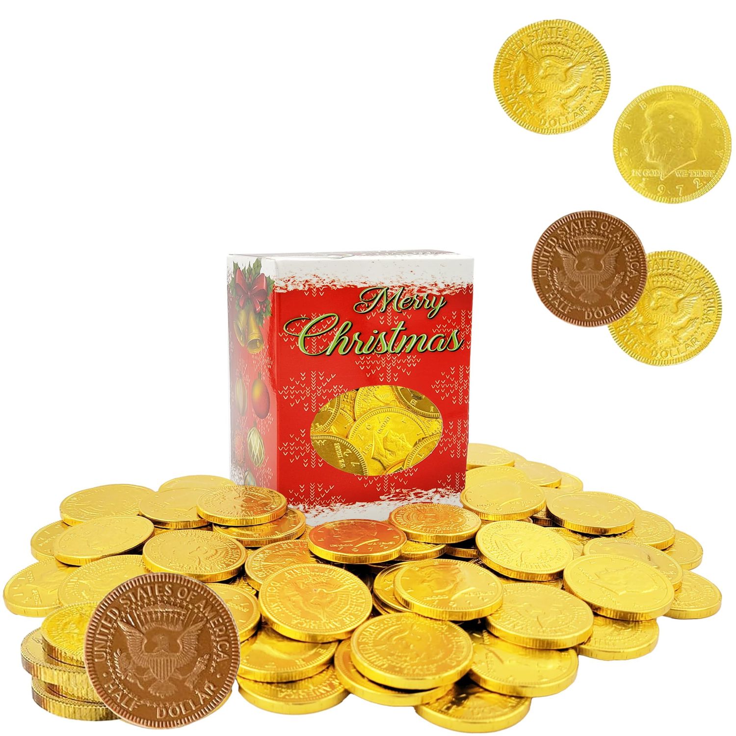 Fruidles Christmas Premium Belgian Milk Chocolate Gold Coins, Candy Stocking Stuffers, Nut-Free Chocolate Candy (Half Pound)