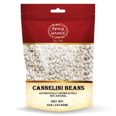 Spicy World Cannelini Beans 4 LB - From Italy - Dried White Medium Sized Kidney Beans (Cannellini)