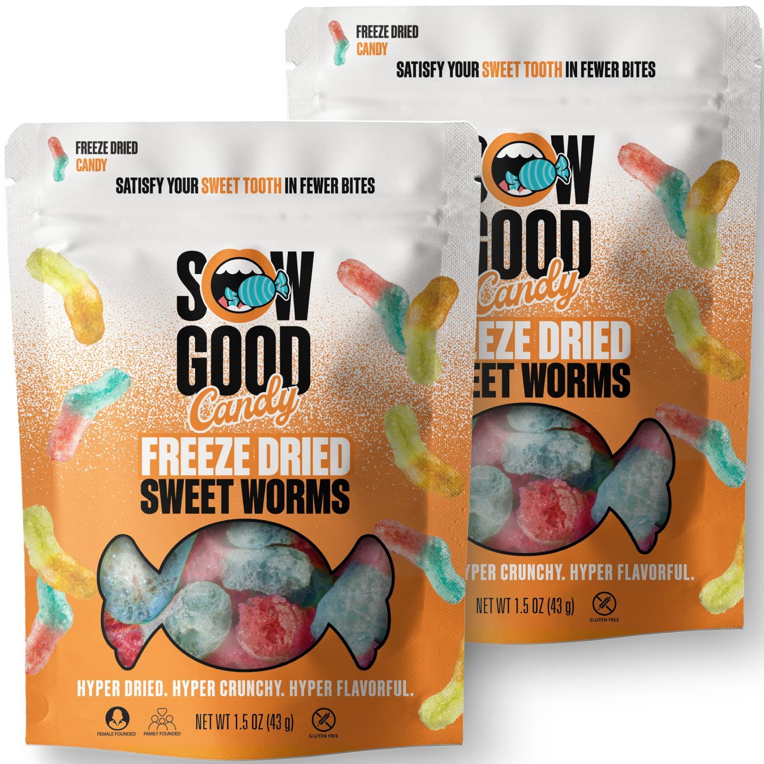 Sow Good Freeze Dried Candy Sweet Worms 2 Pack. Perfect for Snacking &amp; Kids Parties