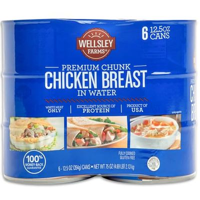 Wellsley Farms Premium White Chunk Chicken Breast in Water, 6 Cans (36 Total Servings) - Gluten-Free, Fully Cooked, USA-Made Chicken for Salads, Sandwiches &amp; Quick Meals (75 oz)