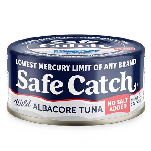 Safe Catch Canned Lowest Mercury Limit Albacore Tuna Fish No Salt Added, Wild Caught, Gluten-Free, Kosher, Whole30 Approved, Keto, 5oz Can, 12-Pack