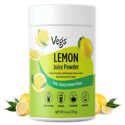 Vegs Lemon Juice Powder - Freeze Dried &amp; Powdered Lemon Juice - 100% Pure True Natural Lemon Powder Flavoring for Drinks, Cooking, Baking - Sugar free, Vegan, Non-GMO - 6 Oz