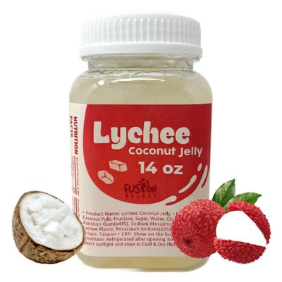 Fusion Select Lychee Jelly Coconut Jelly with Fruit Flavored for Bubble Tea, Yogurt, Ice Cream, Beverage, Fruit Tea, and Snow Fluff, Dessert Toppings 14 Ounce