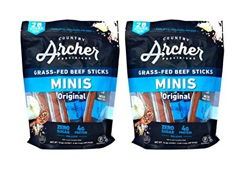 Country Archer Mini Beef Sticks Original Flavor - 56 Individually Wrapped Mini Beef Sticks Total - Gluten Free - Made With 100% Grass Fed Beef - Certified Paleo