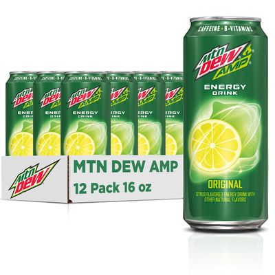 Mtn Dew AMP Energy, Original, Energy Drink with Caffeine, B Vitamins, 16 fl oz cans (12 Pack)