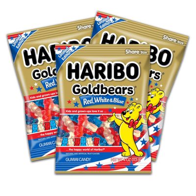 NLS Candy Co. Independence Day Gummy Bears Candy Bulk, Fruit Flavored Red, White, and Blue Gummie Goldbears 4th of July Limited Edition, Pack of 3-4oz bags