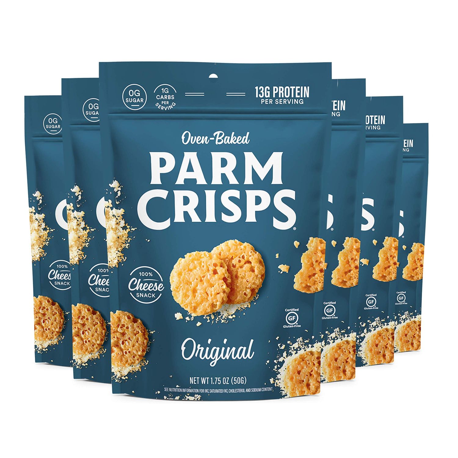 ParmCrisps - Original Cheese Parm Crisps, Made Simply with 100% REAL Parmesan Cheese | Healthy Keto Snacks, Low Carb, High Protein, Gluten Free, Oven Baked, Keto-Friendly | 1.75 Oz (Pack of 6)