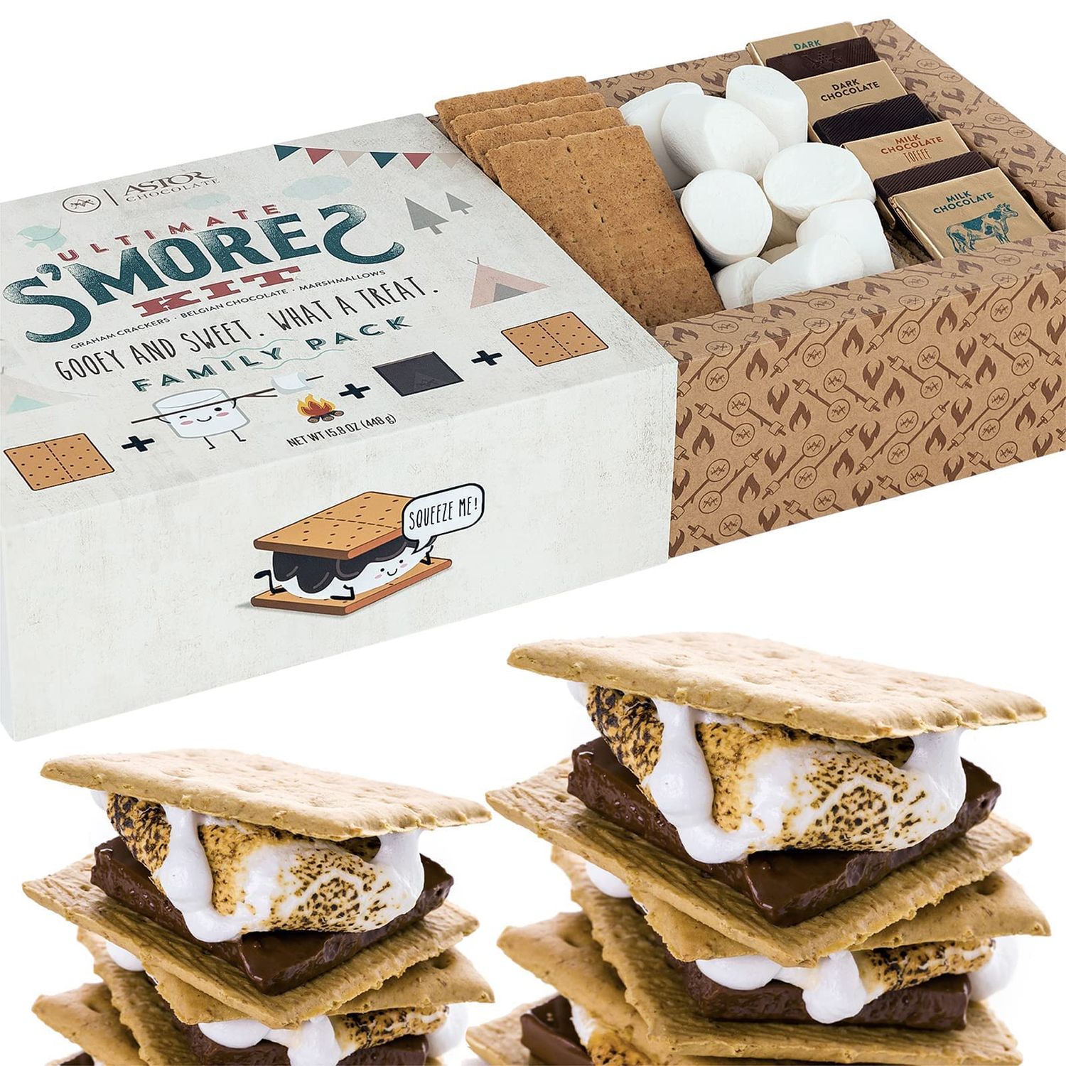 Astor Chocolate Ultimate Smores Kit, Smores Kit for Fire Pit Includes Assorted Premium Belgian Chocolates, Graham Crackers and Marshmallows, Great Holidays Gift and Movie Nights, Smores Caddy 15.8oz