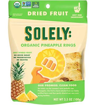 SOLELY Organic Dried Pineapple Rings, 3.5 oz, 6 Pack - Real Fresh Fruit, Portable On-the-Go Snack, Vegan, Non-GMO, No Sugar Added, Not From Concentrate, Shelf-Stable, Healthy Snack for Kids &amp; Adults