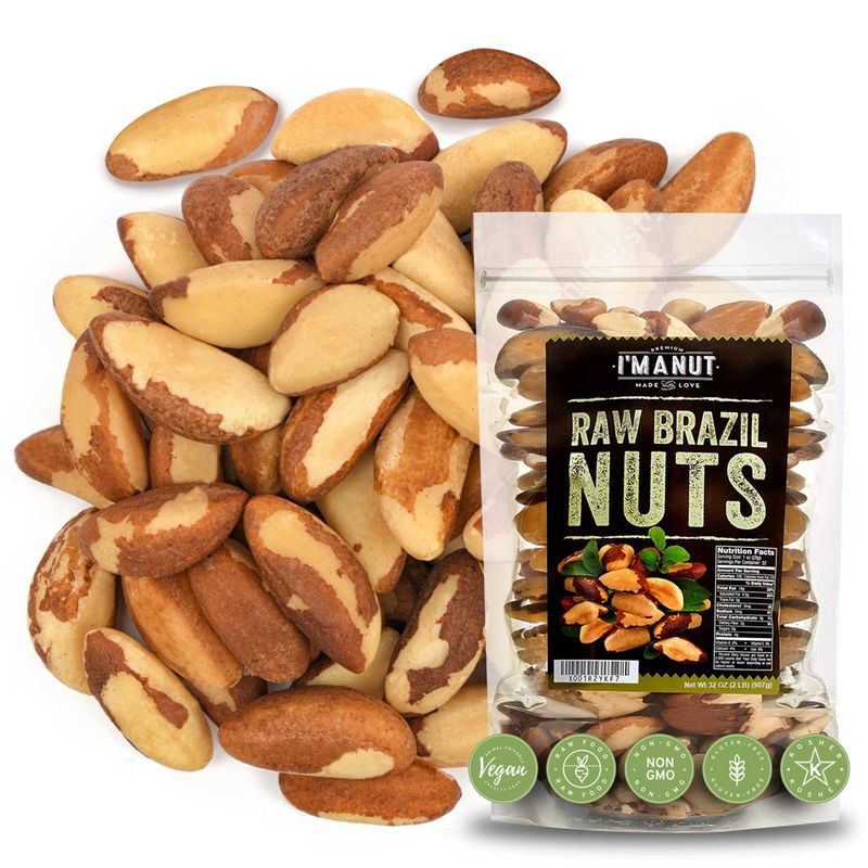 Raw Brazil Nuts 32oz (2 lb) Distinct and Superior to Organic | No PPO Non GMO Batch Tested Gluten &amp; Peanut Free Herbicides Or Pesticides Vegan Keto Friendly Large, Fresh Resealable bag.