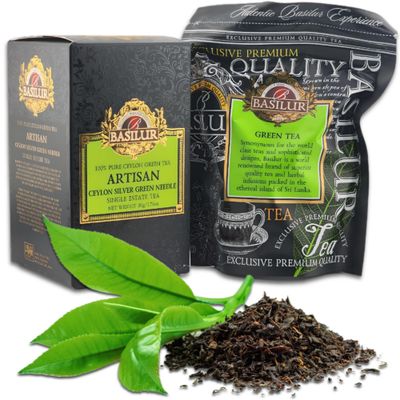 Basilur Artisan Ceylon Silver Green Needle Tea - 100% Pure Single Estate Ceylon Green Tea, Handpicked Buds, Exquisite &amp; Rare, Premium Gift, Luxurious Sri Lankan Tea, 50g (1.76oz)