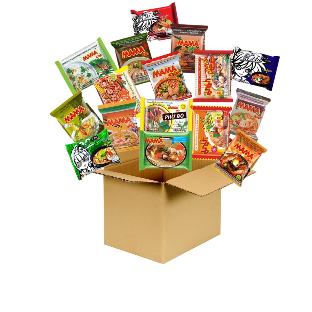 High Class Grass Wai Wai Noodles and Mama Ramen Thai Noodle Variety Pack Mystery Sampler Assortment Box of 15